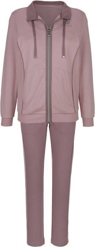 MONA Joggingpak met strepen opzij aan de pijpen Oudroze/Mauve