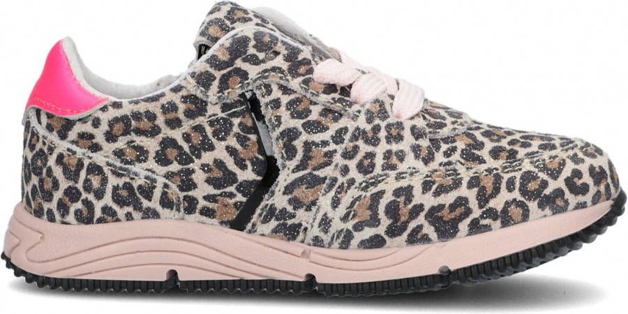Pinocchio F1584 suède sneakers met panterprint beige/roze