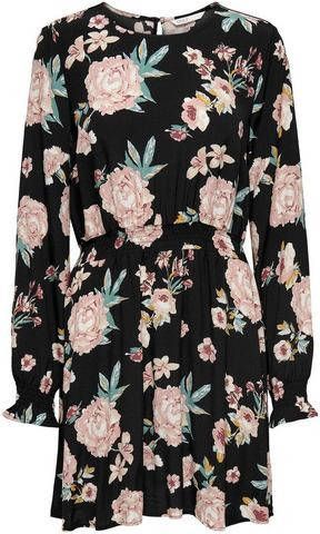 ONLY gebloemde jurk ONLMARY zwart/roze/turquoise/oker