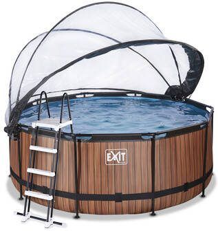 EXIT TOYS EXIT Wood Pool ø, 360x122cm met afdekking en Sand filterpomp, bruin