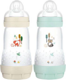 MAM Babyfles Easy Start Anti koliek Elementen 260 ml 2 stuks vos/konijn in beige/mint