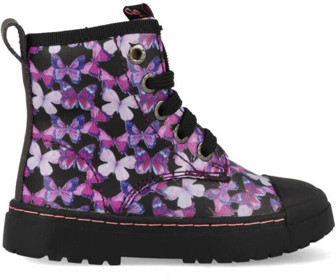 Shoesme Boot Biker Black Pink Butterfly SW21W011 A Zwart 22