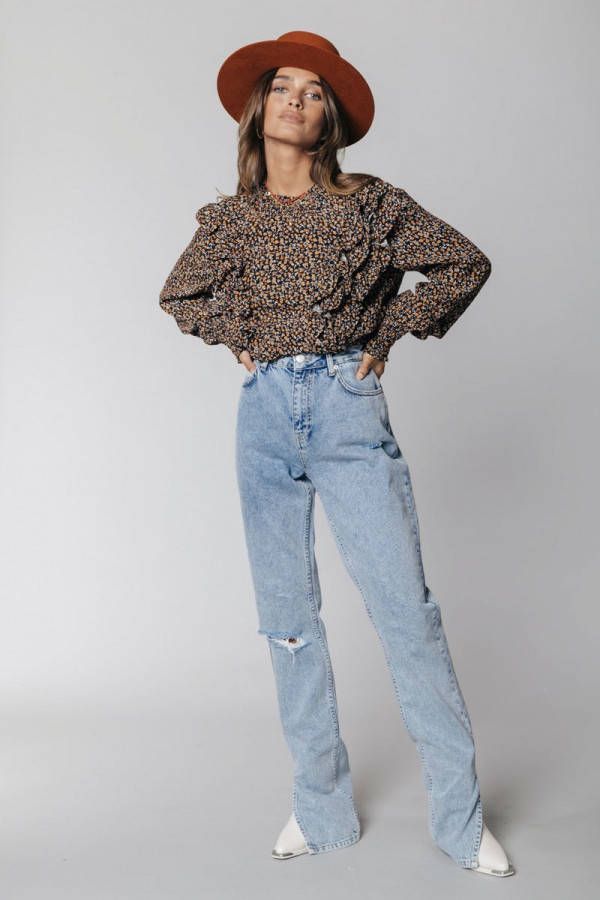 Colourful rebel Oranje Blouse Bina Small Floral Boho Ruffle Blouse