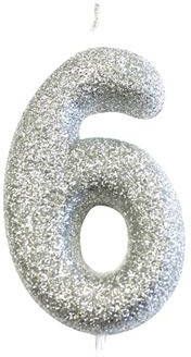 Feestbazaar Nummerkaars &apos, 6&apos, Glitter Zilver