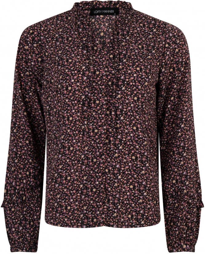 Lofty Manner gebloemde blouse Manon paars/zwart