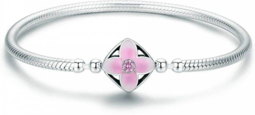 Mijn bedels Sterling bedelarmband met vierkant bloem clipsluiting