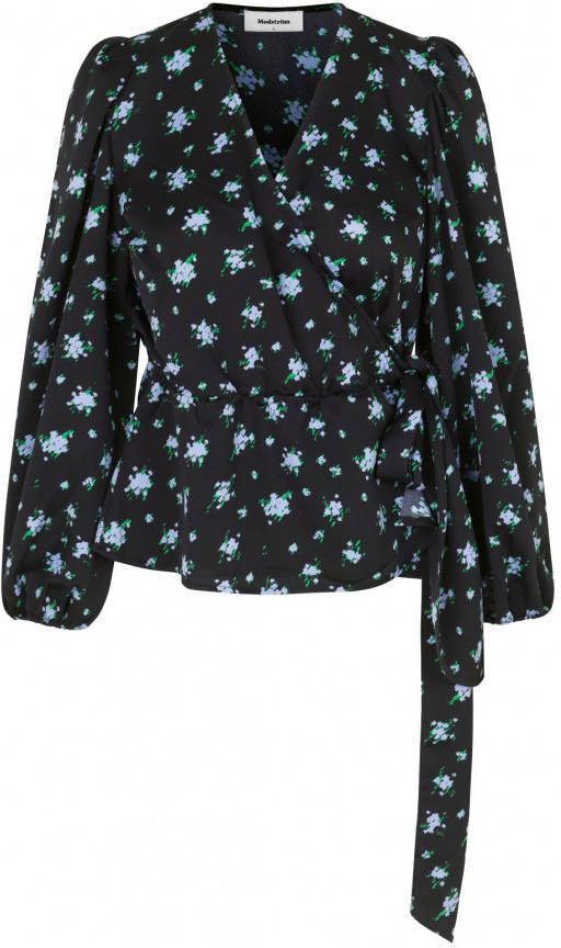 Modström gebloemde geweven overslag top Ness van gerecycled polyester zwart/lila