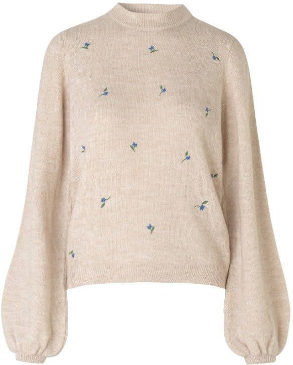 Modström gemêleerde fijngebreide trui Olav beige/blauw/groen