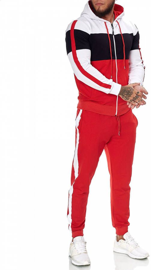 One Redox Heren joggingpak huispak wit rood 1082