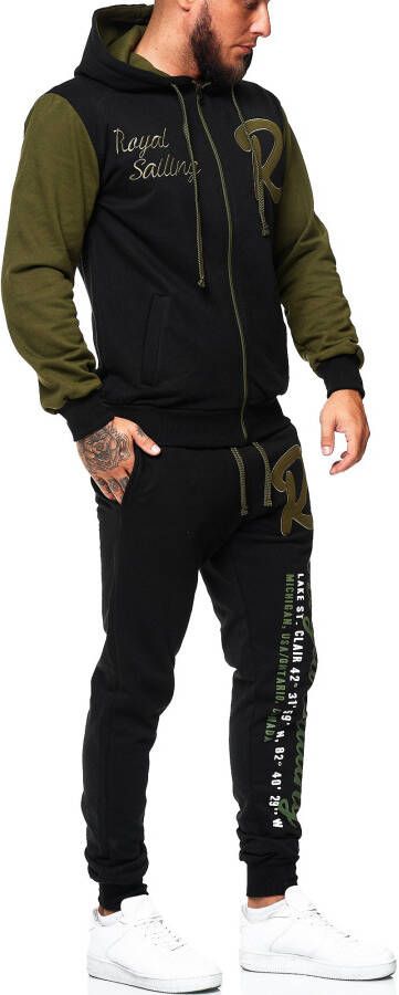 One Redox Heren joggingpak huispak zwart olive 3677