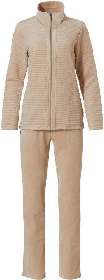 Pastunette Beige, zacht velours lounge huispak 'chic velvet lines'