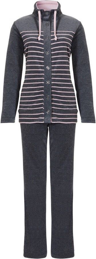 Pastunette roze gestreept zacht katoen velours huispak met knopen