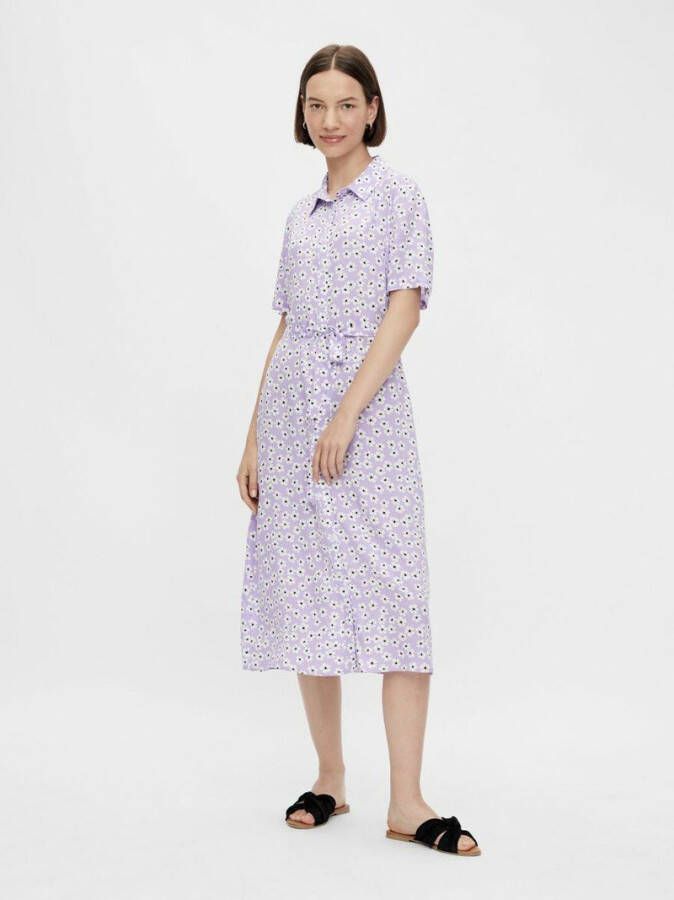 PIECES gebloemde blousejurk lila/zwart/wit