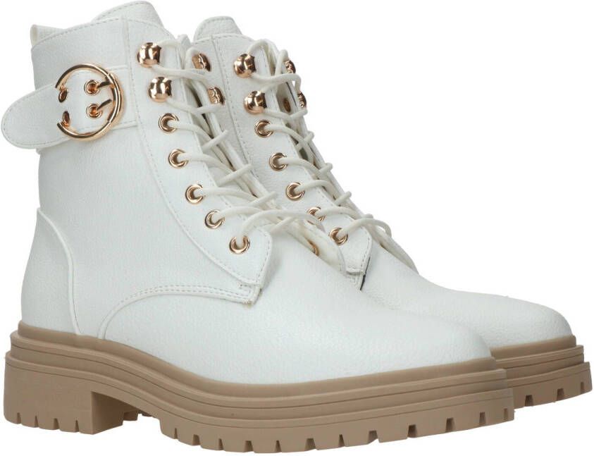 PS Poelman POSH by Poelman Cato veterboots met siergesp off white