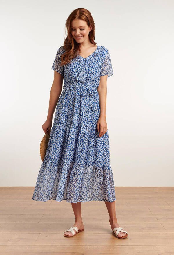 Smashed Lemon gebloemde maxi A lijn jurk Marly wit/blauw
