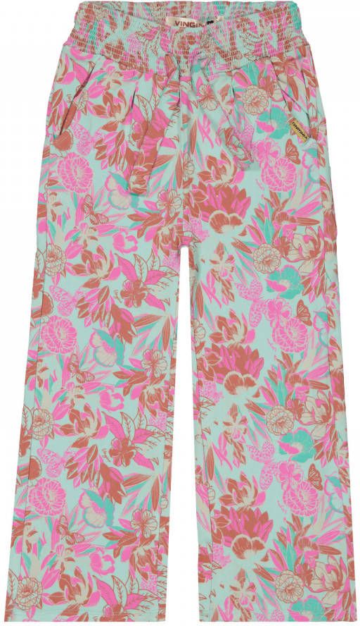 Vingino gebloemde loose fit broek Selena lichtblauw/roze