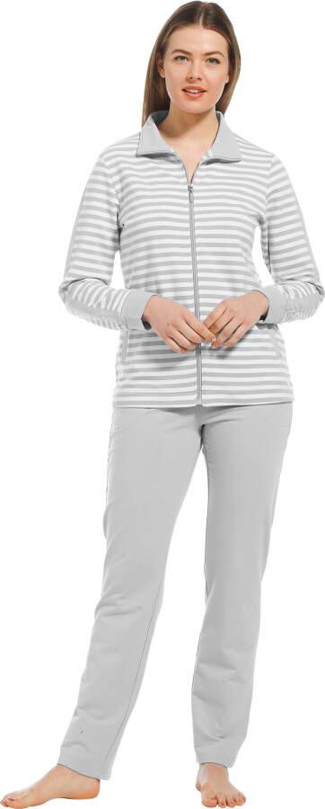 Pastunette Lichtgrijs dames huispak met rits 'perfect horizontal lines'