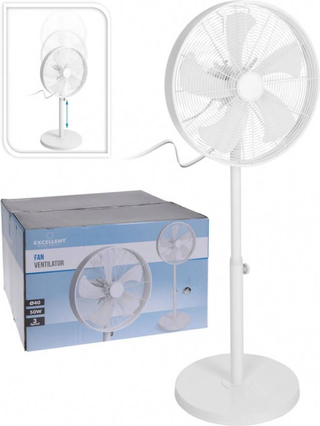 Massamarkt Statief Ventilator Robuust En Krachtig Diameter 40cm Wit 3 Standen En In Hoogte