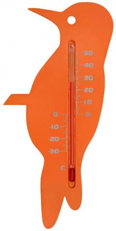 Shoppartners Binnen/buiten Thermometer Oranje Specht Vogel 15 Cm Tuindecoratie Dieren Vogels Artikelen Buitenthemometers