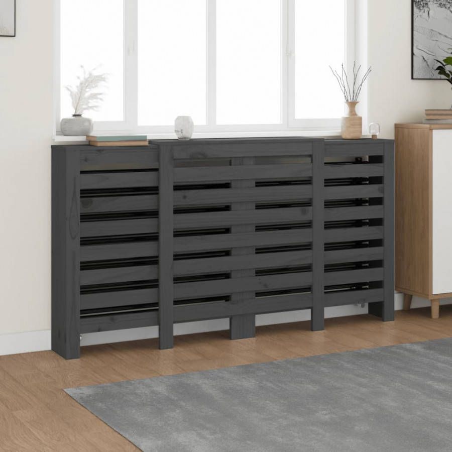 VIDAXL Radiatorombouw 210x21x85 cm massief grenenhout grijs