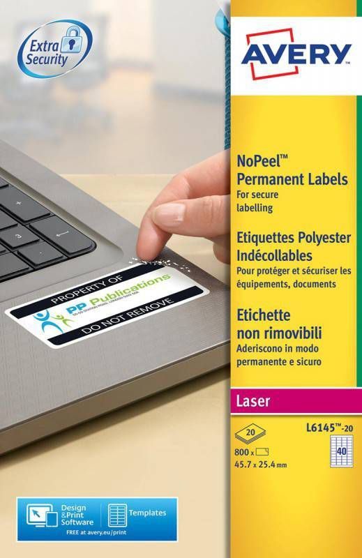 Avery L6145 20 NoPeel etiketten ft 45, 7 x 25, 4 mm(b x h ), 800 etiketten, wit