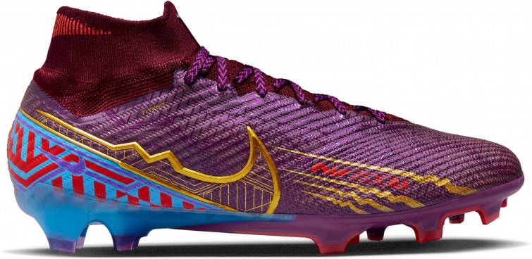Nike Zoom Mercurial Superfly 9 Elite KM Gras Voetbalschoenen(FG)Paars Bordeauxrood Goud