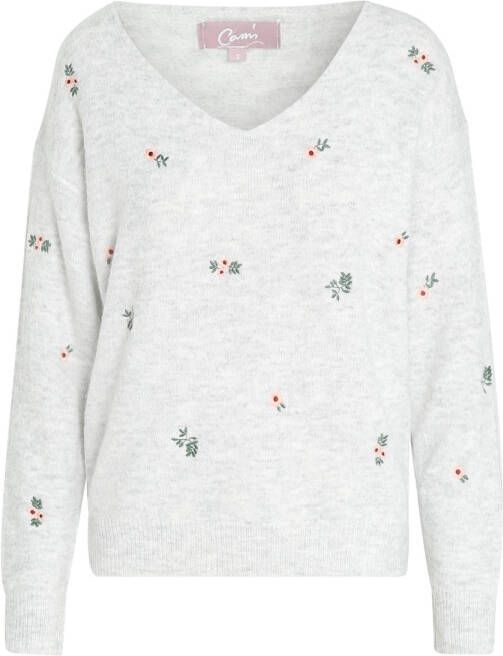 Cassis gebloemde fijngebreide trui grijs