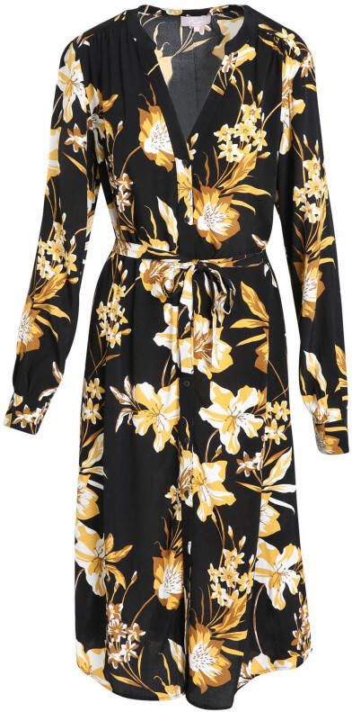 Cassis gebloemde jurk zwart/oker/wit