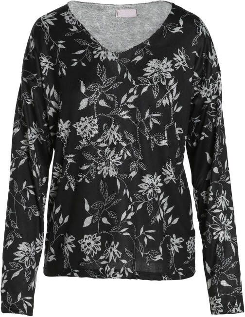 Cassis gebloemde longsleeve zwart/lichtgrijs