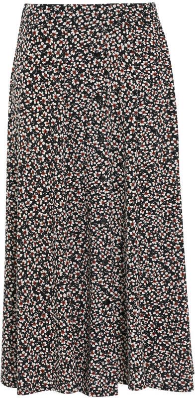 Cassis gebloemde midi rok zwart/ecru/rood