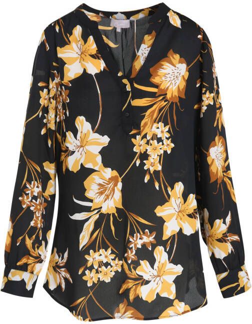 Cassis gebloemde top zwart/bruin/geel/wit
