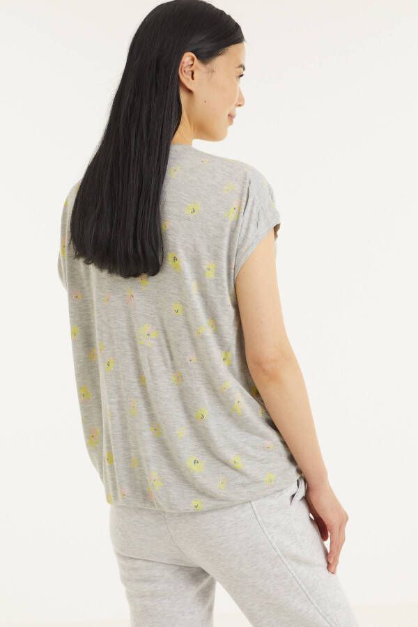 CECIL gebloemde top grijs/geel/lichtroze