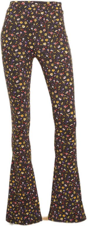Colourful Rebel gebloemde flared broek Small Flower zwart/paars