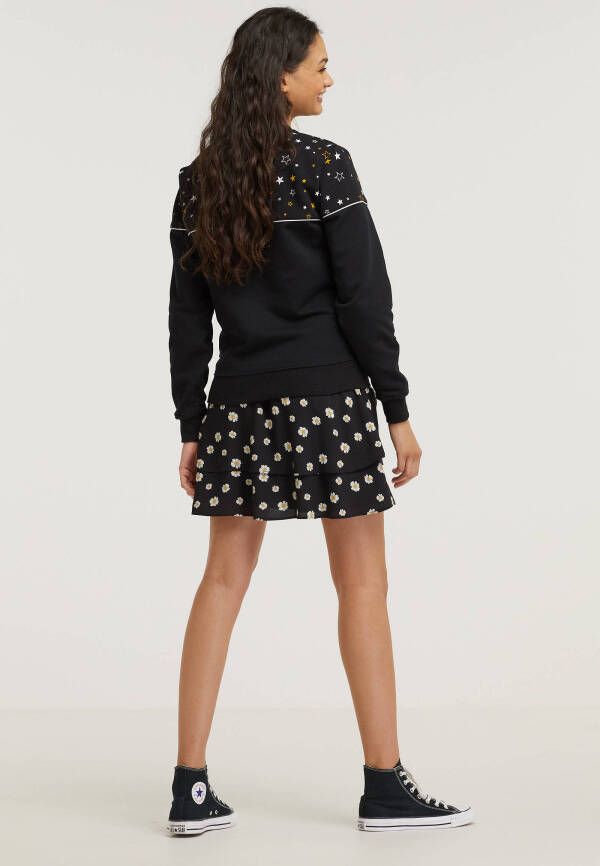 Colourful Rebel gebloemde rok Daphne zwart/wit/geel