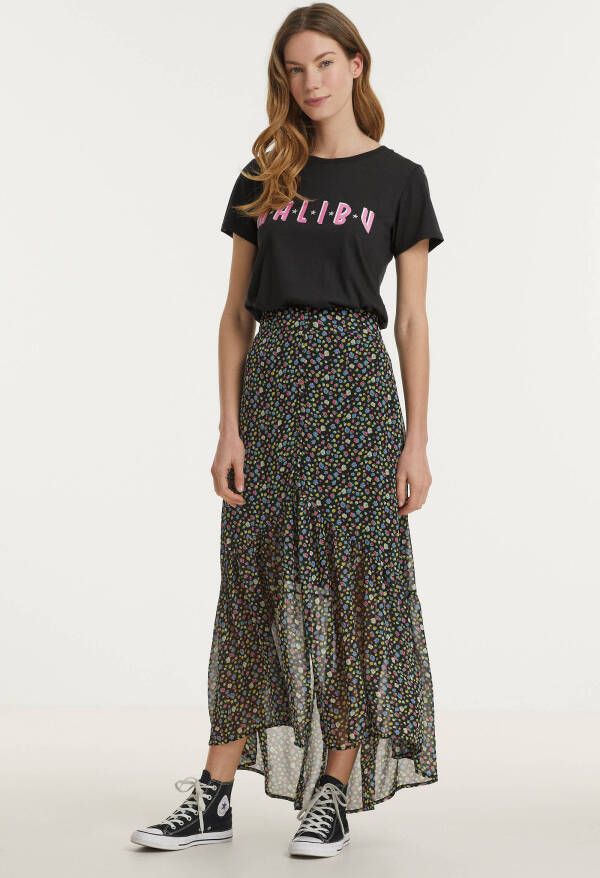Colourful Rebel gebloemde semi transparante midi rok Rive Ditzy zwart/geel