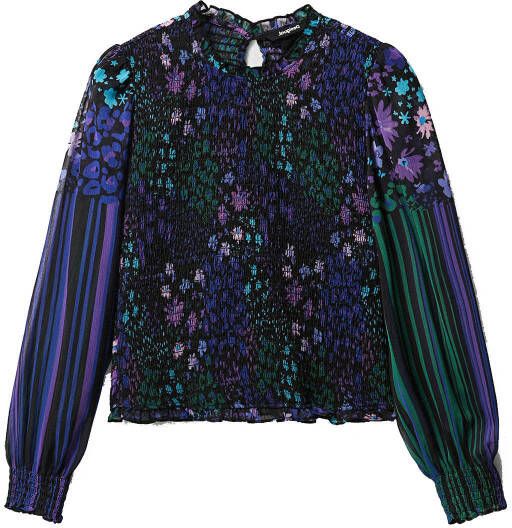 Desigual gebloemde semi transparante geweven top zwart/paars/groen