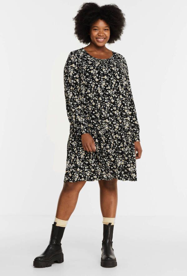 ESPRIT Curvy gebloemde jurk zwart/wit/geel