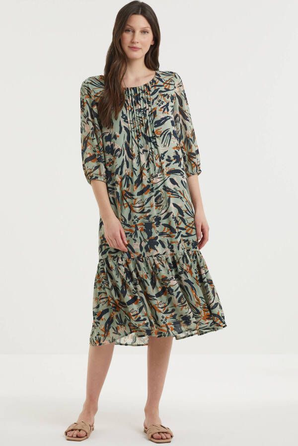 Fransa maxi jurk van gerecycled polyester mintgroen/donkergroen/oranje