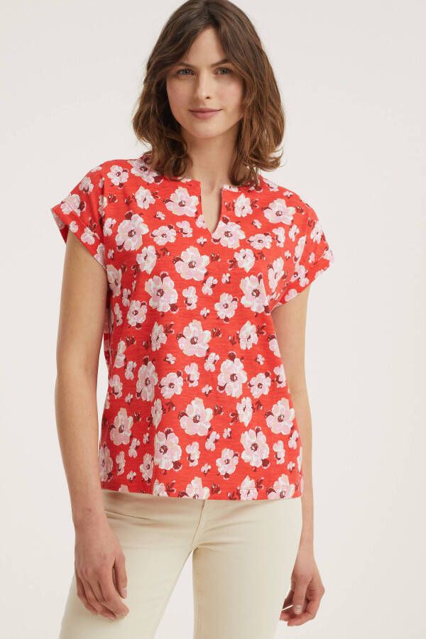 FREEQUENT gebloemde top FQVIVA rood/wit