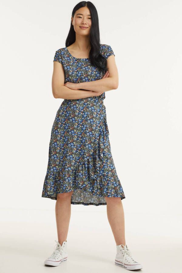 Geisha gebloemde midi rok ROSE zwart/blauw/rood