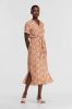 Geisha jurk met bladprint en ceintuur bruin/koraalrood/roze online kopen
