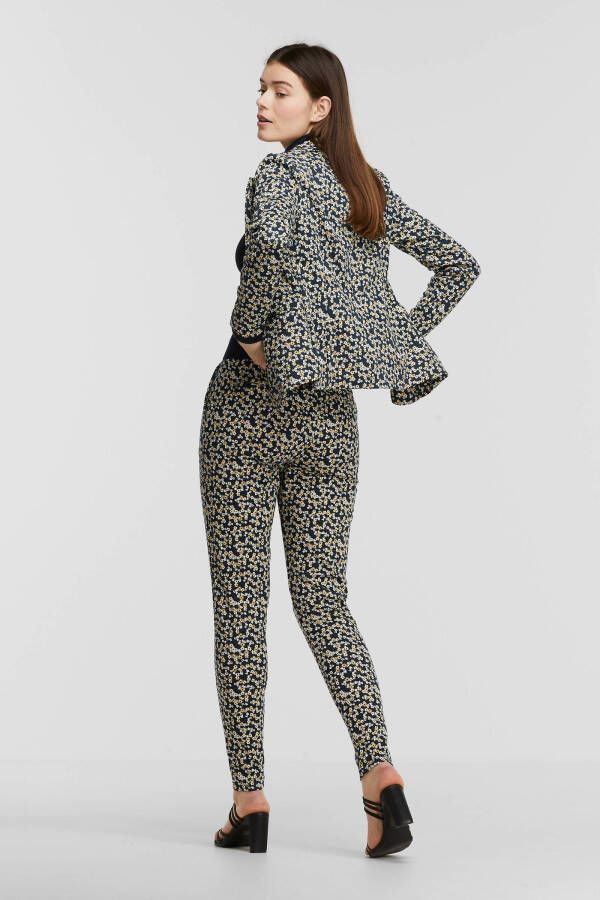 ICHI gebloemde blazer IHKATE donkerblauw/geel