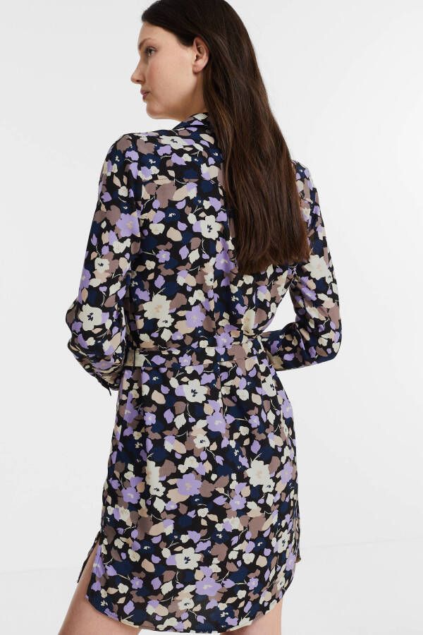 ICHI gebloemde blousejurk IHVERA zwart/lila/bruin
