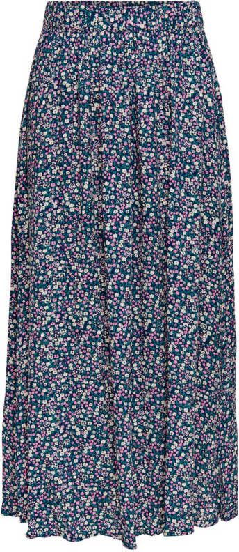 JDY gebloemde midi rok TIBITA donkerblauw/roze/geel/groen