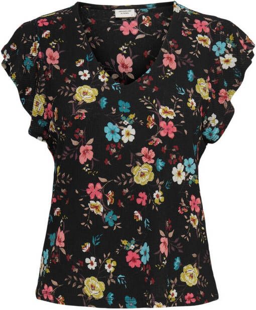 JDY gebloemde top GITTE zwart/geel/roze/blauw