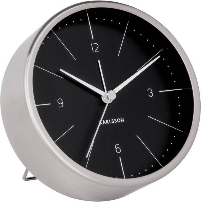 Karlsson Wekkers Alarm clock Normann brushed steel Zwart