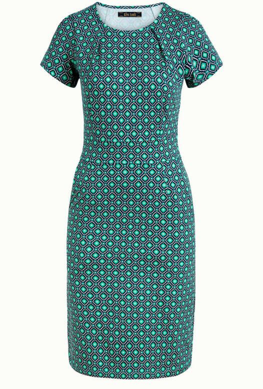 King Louie jurk Mona met grafische print en plooien turquoise