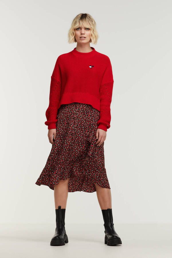 Lofty Manner gebloemde rok FABIENNE rood/zwart/wit