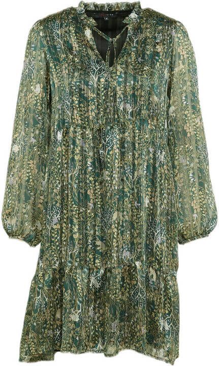 LOLALIZA gebloemde jurk donkergroen/bruin/lichtroze