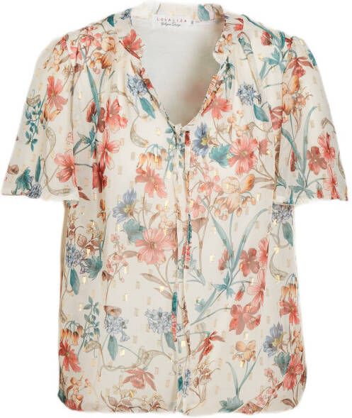 LOLALIZA gebloemde semi transparante top wit/rood/blauw